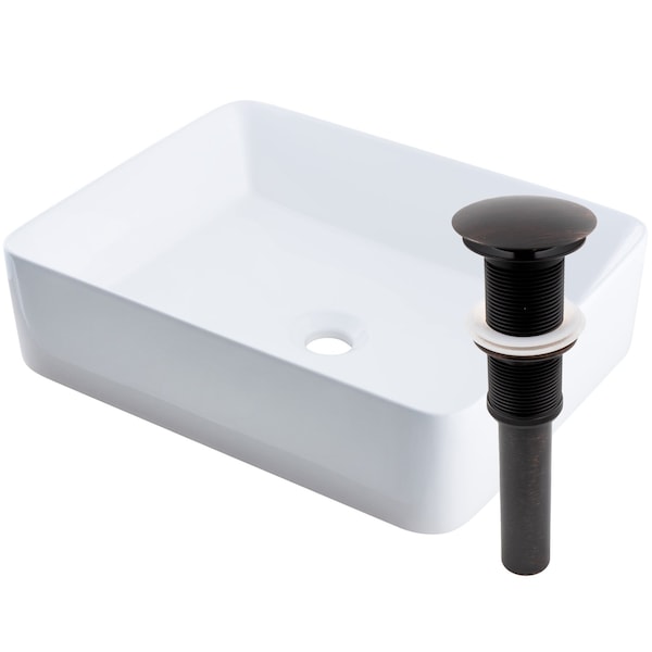 Novatto Rectangular White Porcelain Vessel Sink with Rubbed Bronze Drain Set NP-01321ORB - main